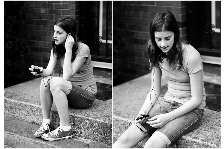 black and white film tri-x 400 tween and her ipod