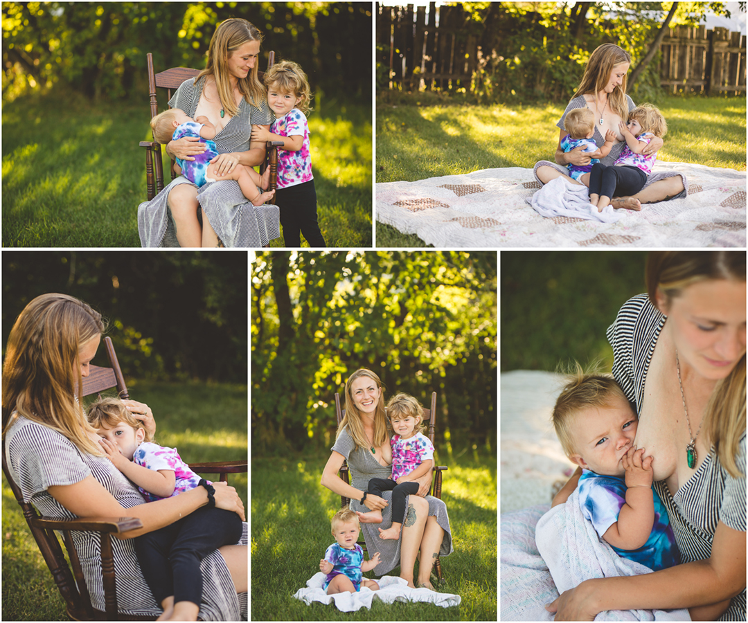 Mom nursing toddler and baby